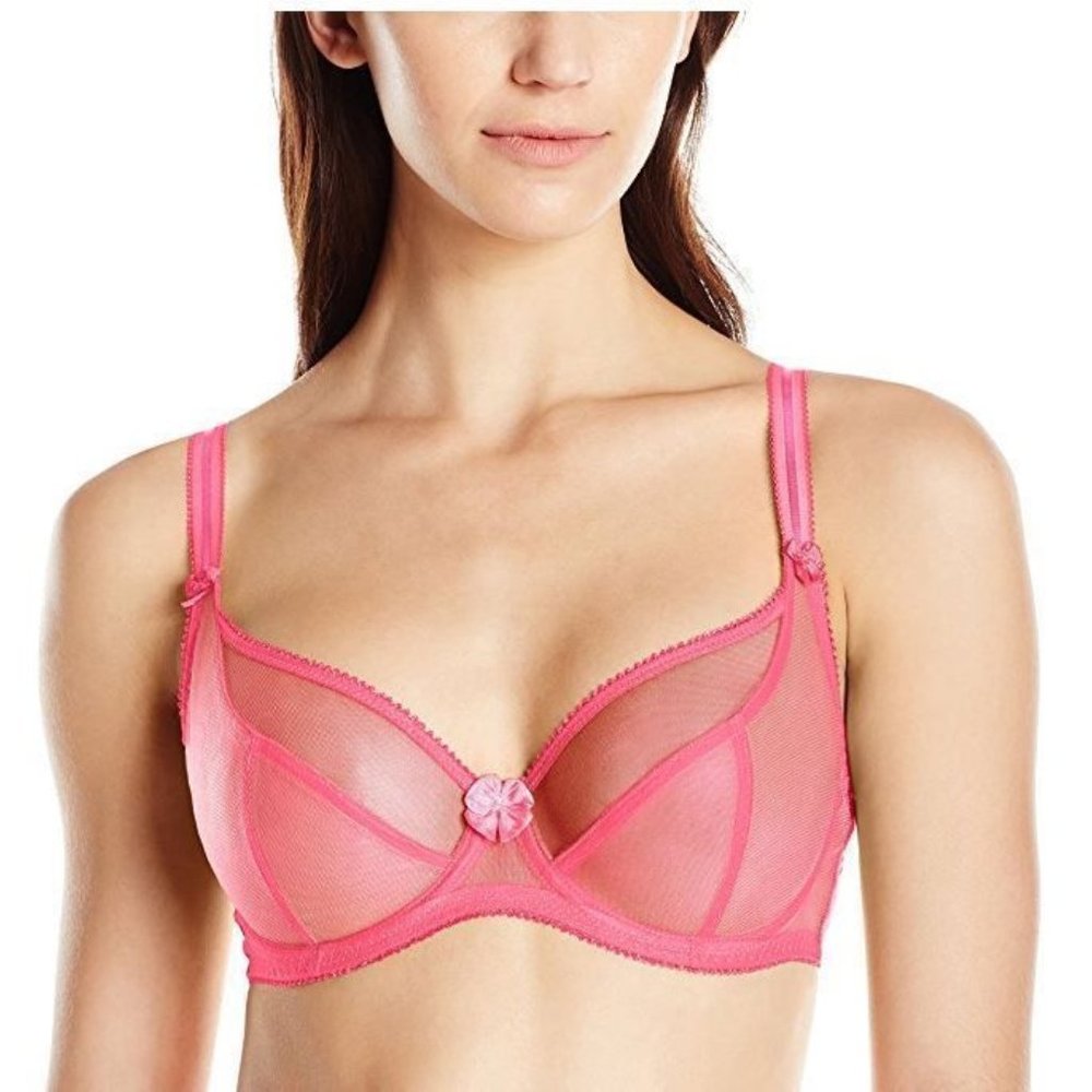 LOVE CLAUDETTE Dessous Mesh Bra 32B Hot Pink NWT Balconette Neon Pink CD2000